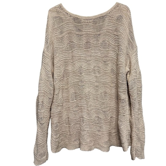 J. Jill Open Work Drop Shoulder Crochet Sweater Sz XL Light Beige Round Neck - Picture 1 of 8